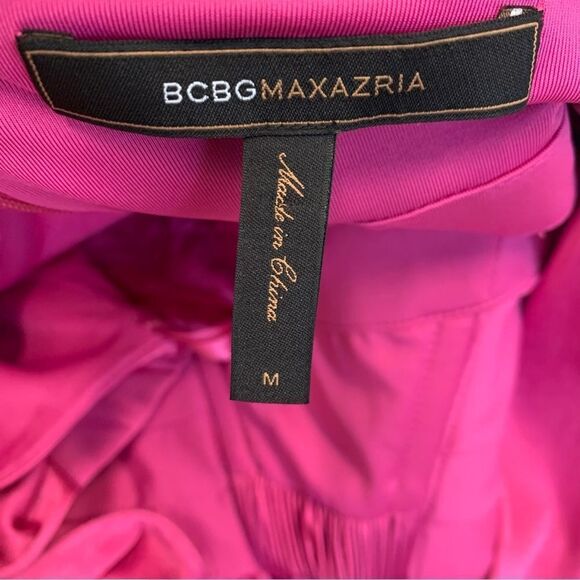 Bcbgmaxazria hot fuchsia pink satin effect pleated ruched halter top blouse Sz M - Picture 7 of 11
